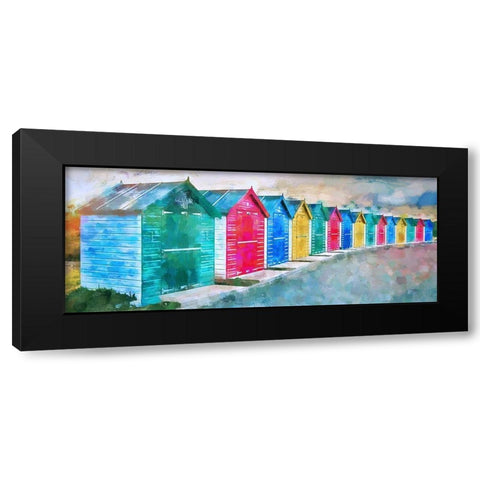 Beach Huts Black Modern Wood Framed Art Print with Double Matting by Bolokofsky, Ronald