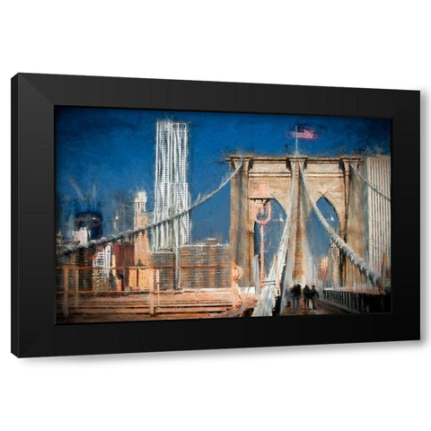 Brooklyn Bridge Black Modern Wood Framed Art Print with Double Matting by Bolokofsky, Ronald