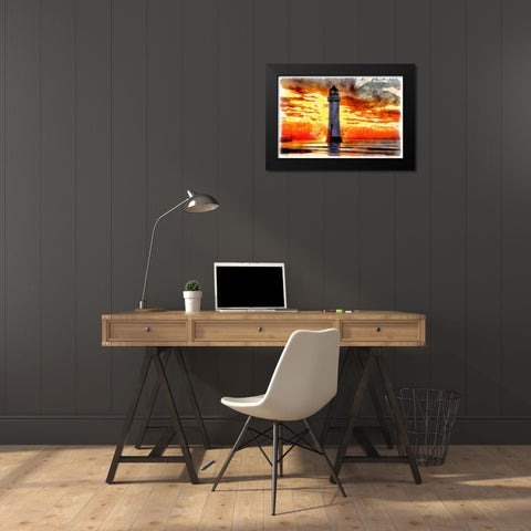 Lighthouse At Sunset III Black Modern Wood Framed Art Print by Bolokofsky, Ronald