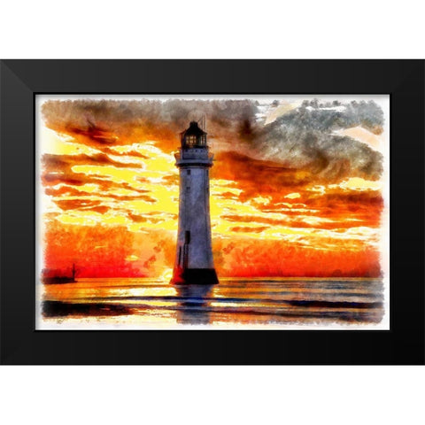 Lighthouse At Sunset III Black Modern Wood Framed Art Print by Bolokofsky, Ronald