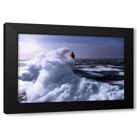 Powerful Waves Black Modern Wood Framed Art Print by Bolokofsky, Ronald