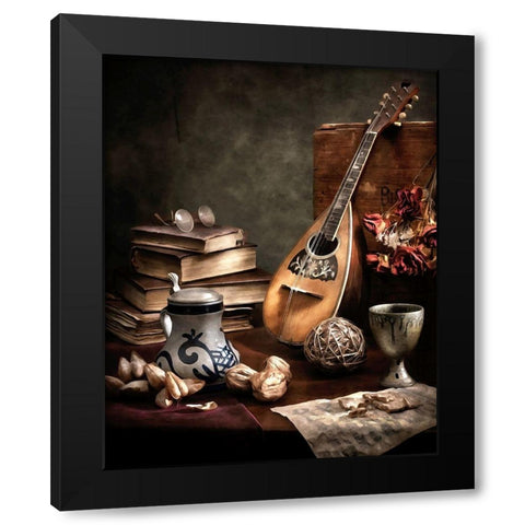 Still Life with Mandolin Black Modern Wood Framed Art Print by Bolokofsky, Ronald