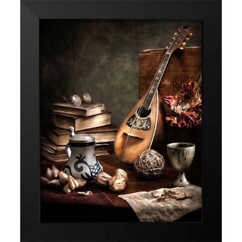 Still Life with Mandolin Black Modern Wood Framed Art Print by Bolokofsky, Ronald