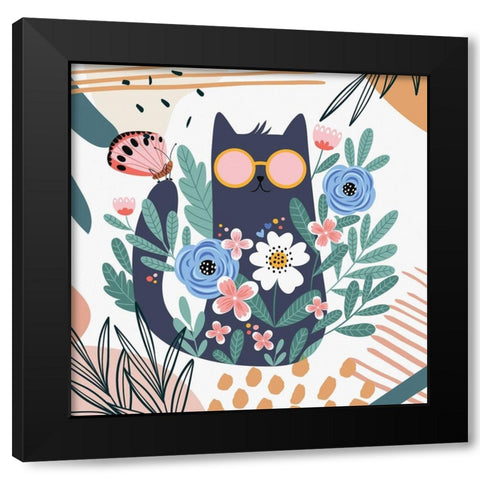 Boho Cat 553 Black Modern Wood Framed Art Print with Double Matting by Bolokofsky, Ronald