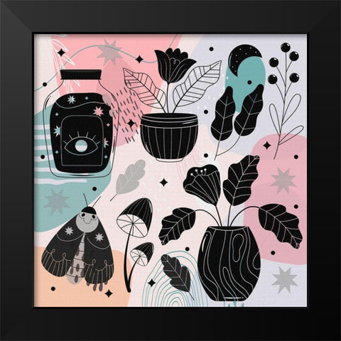 Boho Elements Collage 301 Black Modern Wood Framed Art Print by Bolokofsky, Ronald