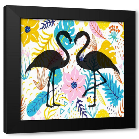 Flamingo Garden II Black Modern Wood Framed Art Print with Double Matting by Bolokofsky, Ronald