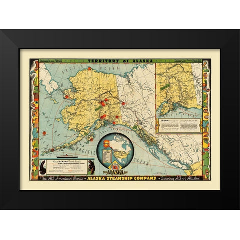 Territory of Alaska Black Modern Wood Framed Art Print by Alaska Steamship Co