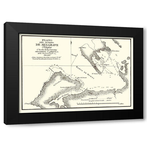 Puerto de Mulgrave Alaska - Espinosa y Tello 1802 Black Modern Wood Framed Art Print by Espinosa