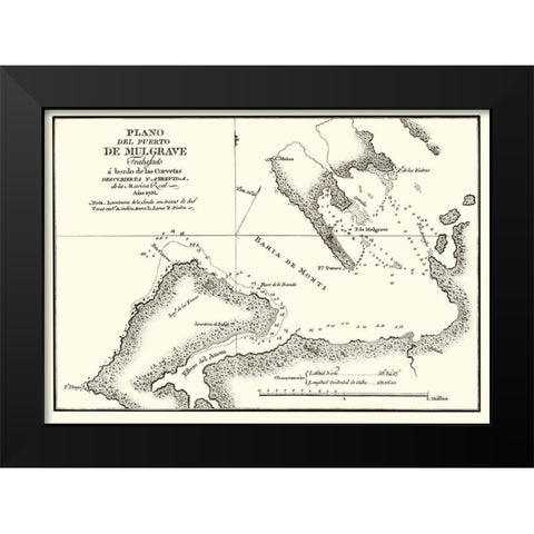 Puerto de Mulgrave Alaska - Espinosa y Tello 1802 Black Modern Wood Framed Art Print by Espinosa