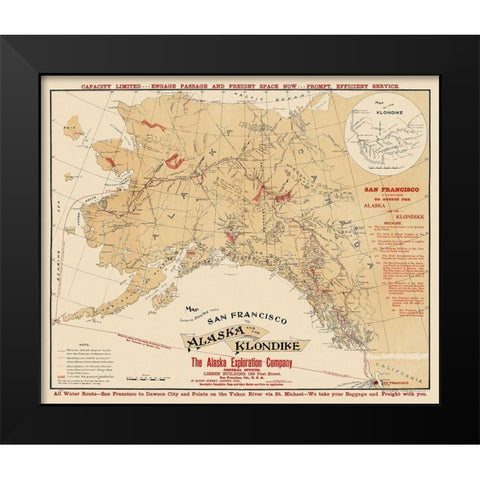 Routes San Francisco to Alaska to Klondike Black Modern Wood Framed Art Print by Davidson