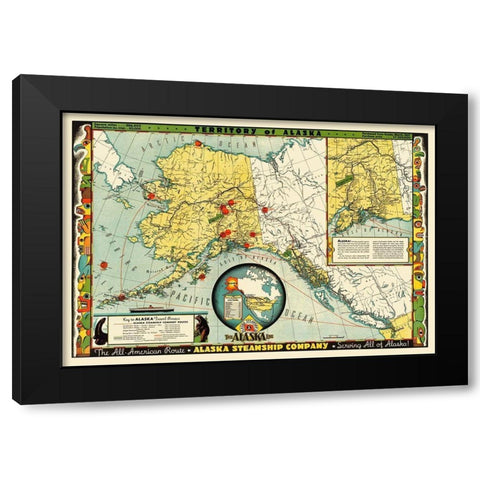 Alaska Steamship Co - McCaffrey 1936 Black Modern Wood Framed Art Print with Double Matting by McCaffrey