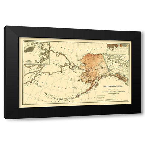 Land Ceded by Russia to U.S. - USSC 1867 Black Modern Wood Framed Art Print with Double Matting by USSC