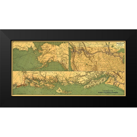 Alaska Excursion Steamers, N Pacific Railroad Black Modern Wood Framed Art Print by Fee
