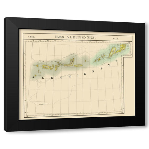 Aleutian Islands Alaska - Vandermaelen 1827 Black Modern Wood Framed Art Print with Double Matting by Vandermaelen