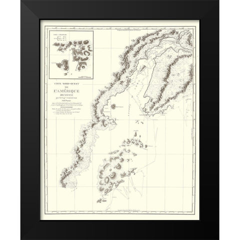 Alaska Southern Part - Depot de la Marine 1828 Black Modern Wood Framed Art Print by Depot de la Marine