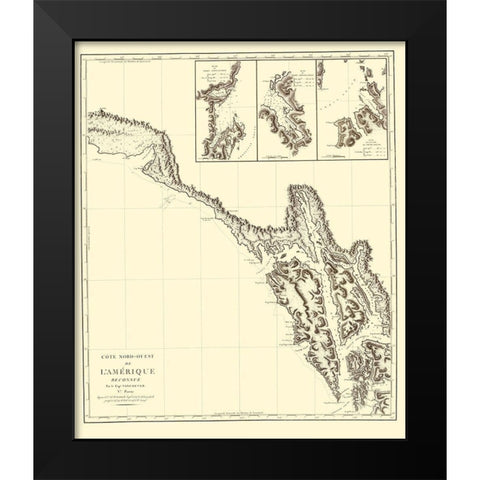 Alaska Southern Portion No 6 - Vancouver 1800 Black Modern Wood Framed Art Print by Vancouver