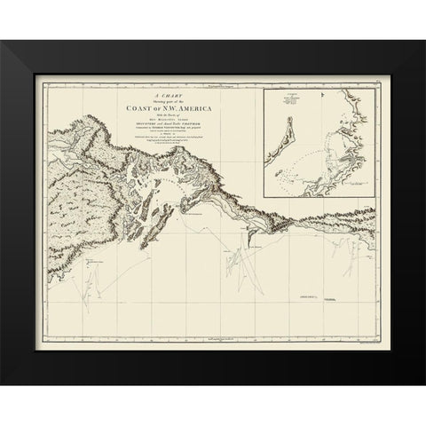 Alaskan Coast - Vancouver 1798 Black Modern Wood Framed Art Print by Vancouver