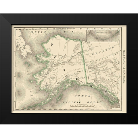 Alaska - Rand McNally 1879 Black Modern Wood Framed Art Print by Rand McNally