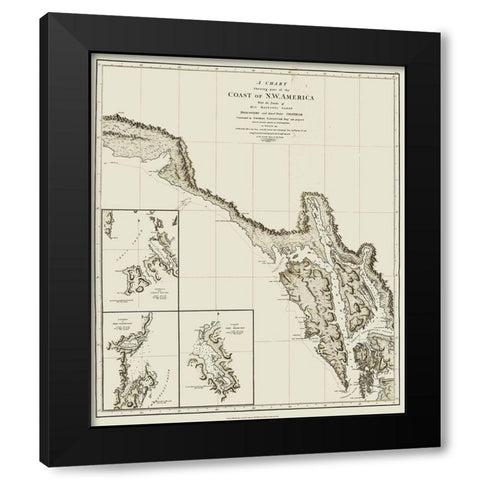 Alaska Southern Portion - Vancouver 1798 Black Modern Wood Framed Art Print with Double Matting by Vancouver