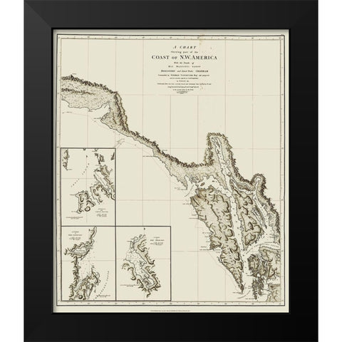 Alaska Southern Portion - Vancouver 1798 Black Modern Wood Framed Art Print by Vancouver