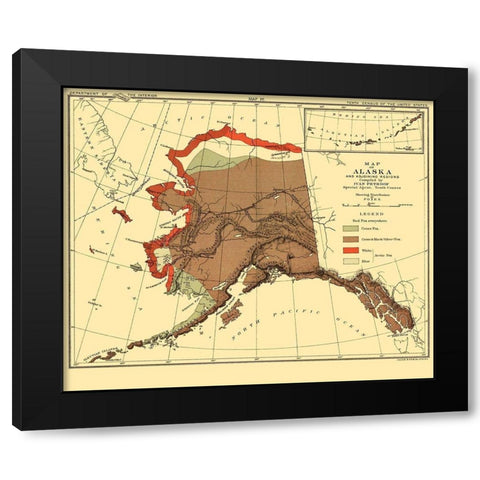 Alaska Fox Habitat - Bien 1882 Black Modern Wood Framed Art Print by Bien