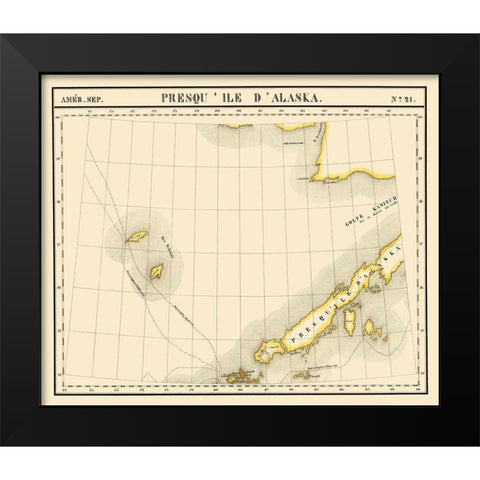 Alaska Peninsula - Vandermaelen 1827 Black Modern Wood Framed Art Print by Vandermaelen