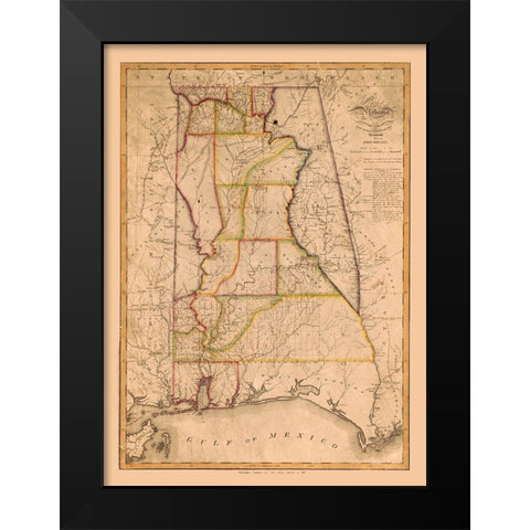 Alabama - Melish 1819  Black Modern Wood Framed Art Print by Melish
