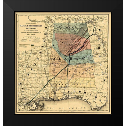 Alabama and Tennessee River Railroad - Colton 1867  Black Modern Wood Framed Art Print by Colton