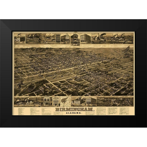 Birmingham Alabama - Beck 1885 Black Modern Wood Framed Art Print by Beck