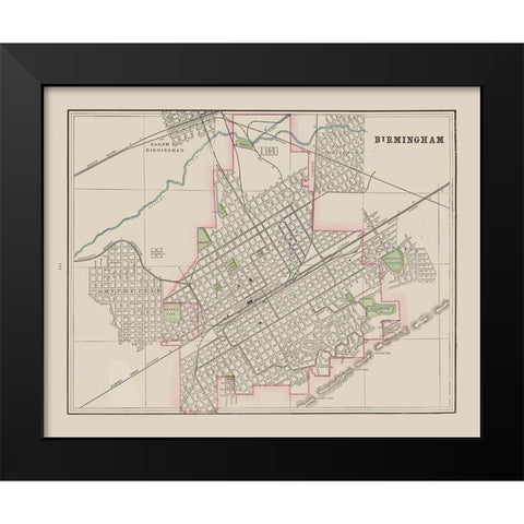 Birmingham  Alabama - Cram 1892 Black Modern Wood Framed Art Print by Cram