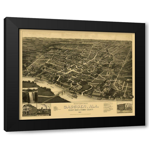 Gadsden Alabama - Beck 1887 Black Modern Wood Framed Art Print with Double Matting by Beck