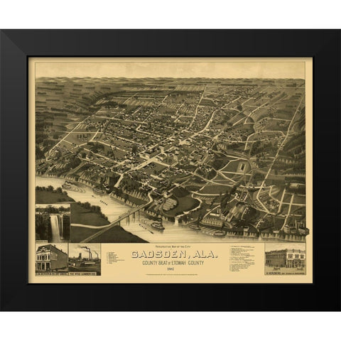 Gadsden Alabama - Beck 1887 Black Modern Wood Framed Art Print by Beck