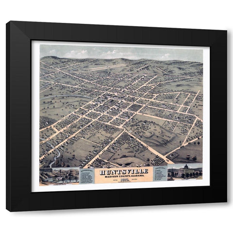 Huntsville Alabama - Ehrgott 1871 Black Modern Wood Framed Art Print with Double Matting by Ehrgott