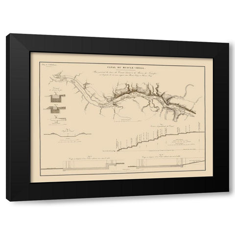Muscle Shoals Canal, Alabama - Poussin 1834 Black Modern Wood Framed Art Print with Double Matting by Poussin