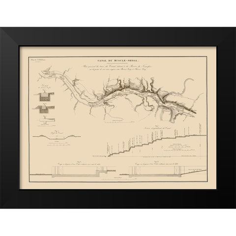 Muscle Shoals Canal, Alabama - Poussin 1834 Black Modern Wood Framed Art Print by Poussin