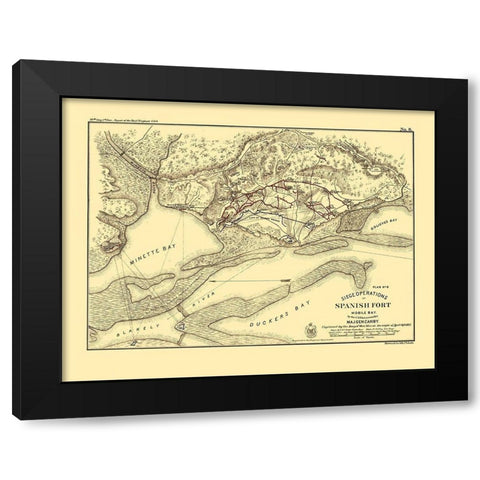 Spanish Fort Mobile Bay Alabama - Palfrey 1866  Black Modern Wood Framed Art Print with Double Matting by Palfrey