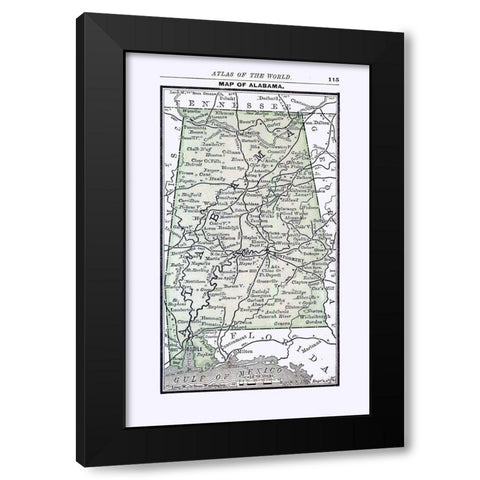 Alabama - Alden 1886 Black Modern Wood Framed Art Print with Double Matting by Alden