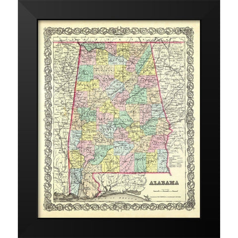 Alabama - Colton 1856 Black Modern Wood Framed Art Print by Colton