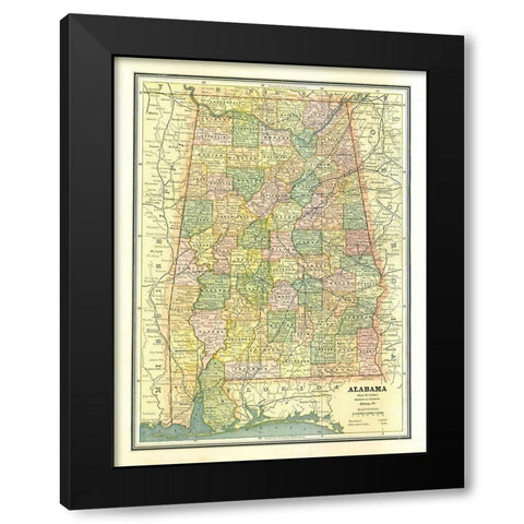 Alabama - Cram 1886 Black Modern Wood Framed Art Print by Cram