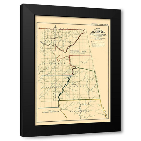 Alabama, Position of Cherokee Land - Glo 1835 Black Modern Wood Framed Art Print by Glo