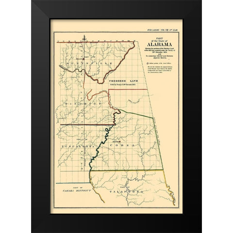 Alabama, Position of Cherokee Land - Glo 1835 Black Modern Wood Framed Art Print by Glo