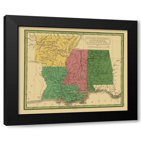 Alabama, Mississippi, Louisiana, Arkansas Black Modern Wood Framed Art Print with Double Matting by Grigg