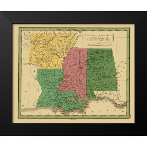 Alabama, Mississippi, Louisiana, Arkansas Black Modern Wood Framed Art Print by Grigg