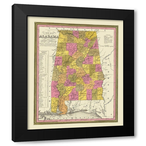 Alabama - Mitchell 1846 Black Modern Wood Framed Art Print with Double Matting by Mitchell