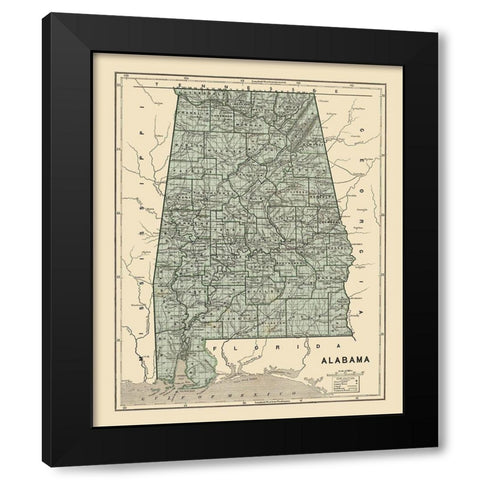 Alabama - Morse 1845 Black Modern Wood Framed Art Print by Morse