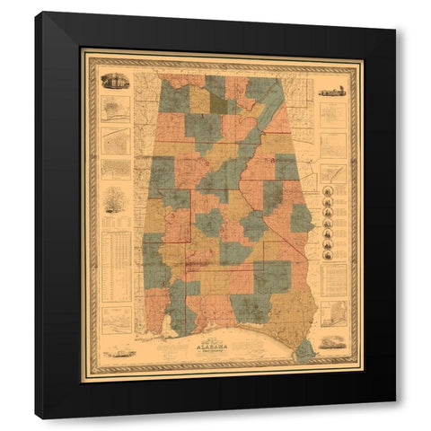 Alabama, West Florida - Tourette 1838 Black Modern Wood Framed Art Print by Tourette