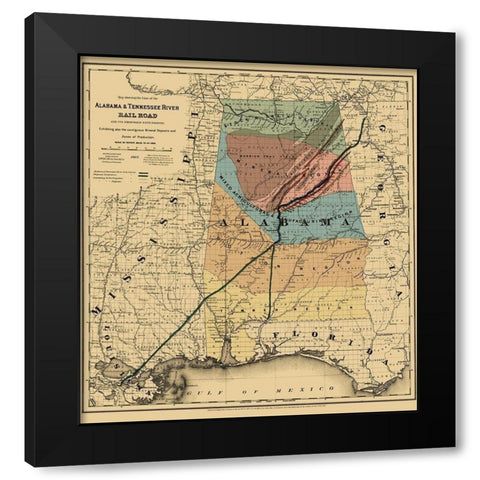 Alabama and Tennessee River Railroad - Colton 1865 Black Modern Wood Framed Art Print by Colton