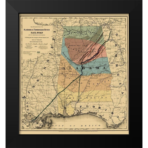 Alabama and Tennessee River Railroad - Colton 1865 Black Modern Wood Framed Art Print by Colton