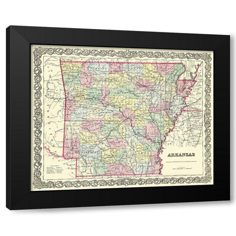 Arkansas - Colton 1855 Black Modern Wood Framed Art Print with Double Matting by Colton