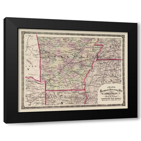 Arkansas - Cram 1875 Black Modern Wood Framed Art Print with Double Matting by Cram